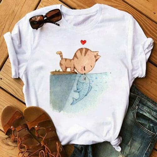 New Cute Women T Shirt Funny Cat Printed Female T-shirt Casual Short Sleeve O Neck Tops Tee Camisetas Mujer Women Clothe