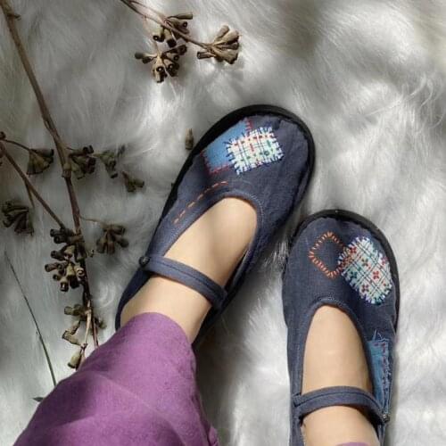 YourSeason Embroidery Ladies Cotton Fabric Flats 2021 New Mixed Colors Concise Round Toe Women Buckle Strap Shoes Handmade