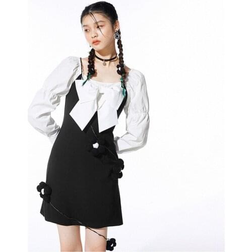 Dress 2021 Female Patchwork Womens Summer Dress Long Sleeve Casual Womens Dresses Bow Loose Black Summer Dresses Ladies 2021