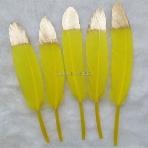 GOLD Dipped Yellow Duck feathers,Metallic Gold hand painted duck Cocottes feathers,new feathers,50pcs/lot