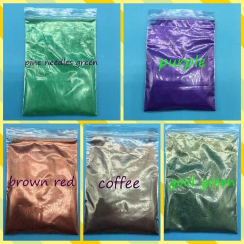 100g mix 5 packs Pearl Powder Coating Natural Mineral Mica Dust Type Pearlized Pigment coffee,purple,gold green ect