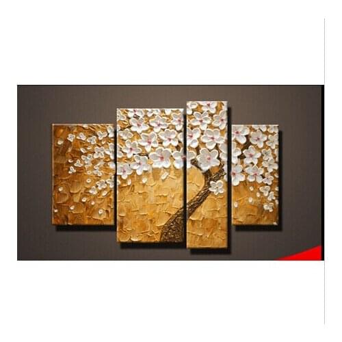100% Handpainted Frameless Modern Art Abstract White Flower Tree Oil Painting On Canvas Living Room Wall Pictures for Home Decor
