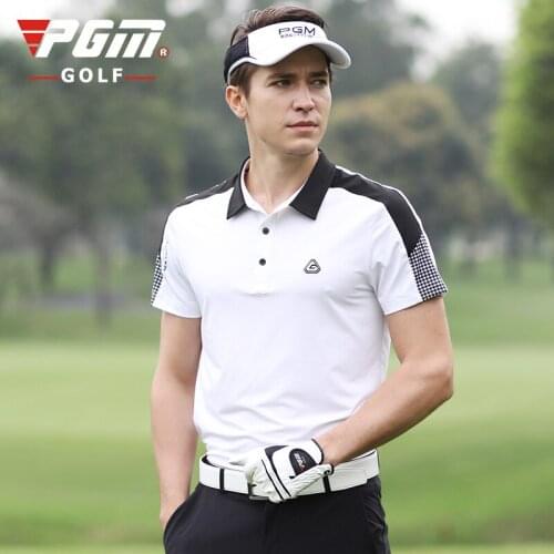 2020 PGM Golf Apparel summer mens golf clothing Men Button Collar stitching short sleeve breathable Quick Dry sports shirt