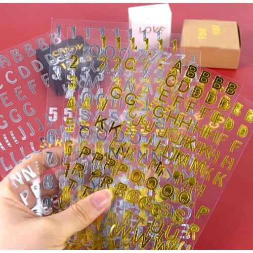 3Sheets Gold Alphabet Letters Number Stickers DIY Album Hand Book Decor Bronzing Sticker Label Diary Scrapbook Supplies Gift Box