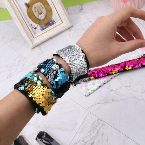 5PCS Slap Bracelets Two-color Reversible Charm Sequins Flip Wristbands