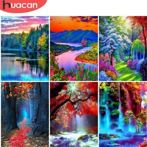 HUACAN Full Drill 5D Diamond Painting Landscape Embroidery Mosaic Waterfall Rhinestones Picture Home Decoration