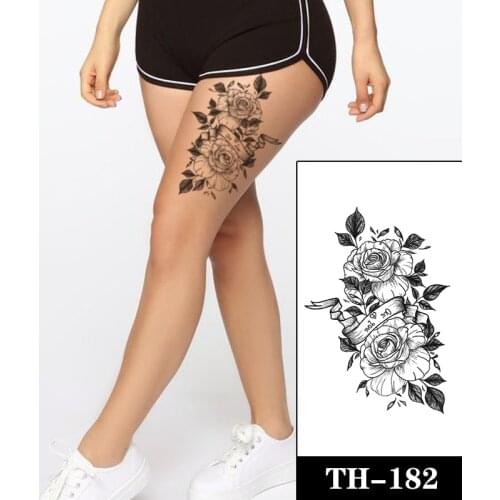 Big Black Rose Tattoos Fake Men Women English Letters Tattoo Waterproof Large Size Body Arm Legs Tattoos Temporary Stickers