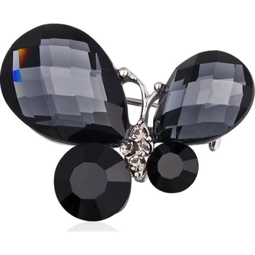 Shiny Black White Crystal Butterfly Insect Brooches for Women Rhinestone Animal Brooch Pins Elegant Accessories Jewelry Gifts