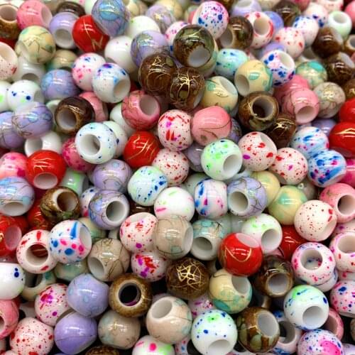 New 50pcs/lot 10x8mm Acrylic Printing Stripe Spacer Beads Big Large Hole Beads For DIY Jewelry Making 11 Colors Pick