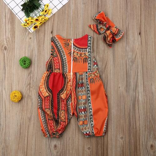 2020 Children Summer Clothing Infant Baby Girls Kids African Style Jumpsuit Clothes Toddler Playsuit Sleeveless Outfit 6M-5T