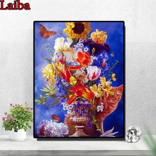 DIY 5D Diamond Painting Cat Butterfly Flower pattern Diamond Embroidery Cross Stitch Full Drill Mosaic Rhinestones Home Decor