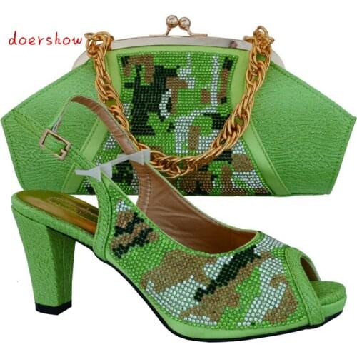 Doershow 2015 new popular Italian shoes and matching bags set for wedding and party GREEN size 38-42 !HVB1-30