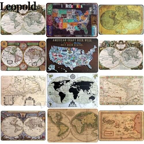 Vintage Metal Poster Map Letter Plaque Shabby Chic Decoration Metal Tin Plate Coffee Shop Bar Home Decoration 20X30Cm