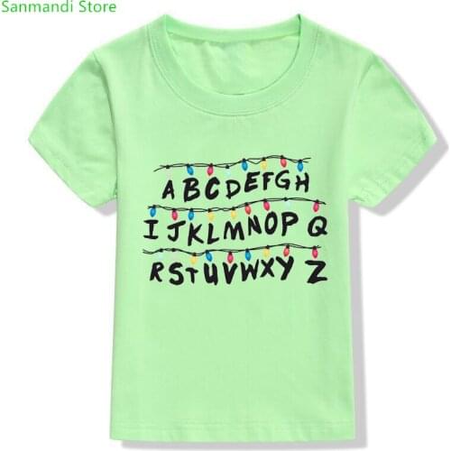 Rainbow 26 Alphabet ABC Letter Print Tshirts Tops For Girls/Boys Blue Pink Yellow Green T Shirt Kids Clothes Children Clothing