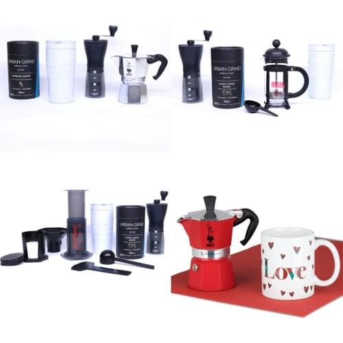 Moka Pot, Aeropress and French Press Introduction Sets, Bialetti Coffee Maker, Hario Mini Mill, Bodum Travel Mug