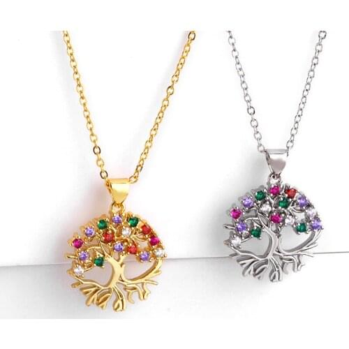 Hot Gold Silver Color Copper Life Tree Pendant Necklace Choker for Women Fashion Elegant CZ Charm Wedding Jewelry
