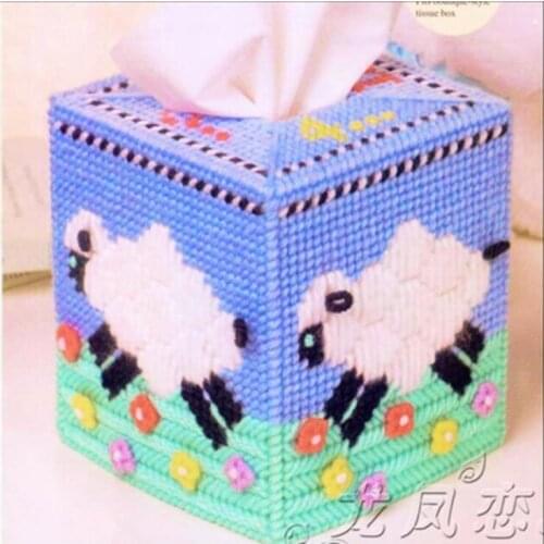 12x12x14cm Carton sheep storage tissue box embroidery kit DIY handmade craft set Crocheting knitting needlework supplies