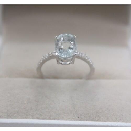 Pure S925 Silver Ring Topaz Round Womans Zircon Ring US 6-7 Gift 8mmW Wedding New Gift