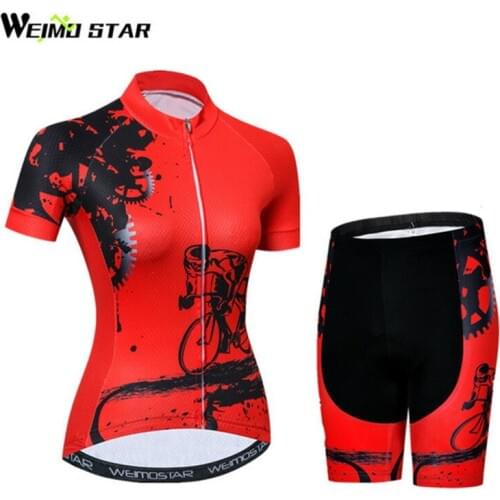 Red Women Cycling Jersey Shorts Set pro team Bicycle Cycling Clothing Summer Quick Dry mtb Bike Jersey bib short Ropa Ciclismo