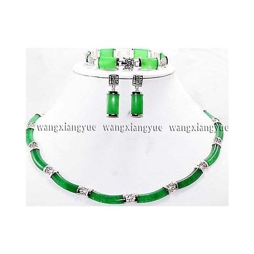 Pretty Green stone Link Necklace Bracelet earrings Set>* watch wholesale Quartz stone CZ crystal