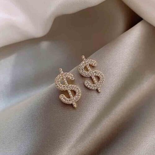 Creative Zircon $ Dollar Sign Rhinestones Money Currency Stud Earrings Trendy Fashion Jewelry for Couple Gifts
