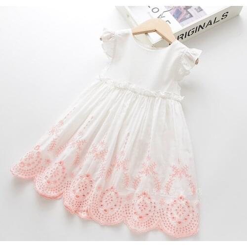 Wholesale summer new girls hollow lace cotton princess dress kids clothing baby girl dresses