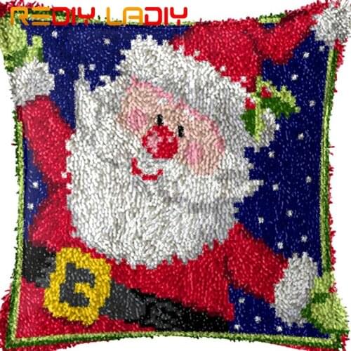 Latch Hook Cushion Santa Clause Snow Pillow Case Printed Color Canvas Acrylic Yarn Latched Hook Pillow Crochet Cushion Cover Kit