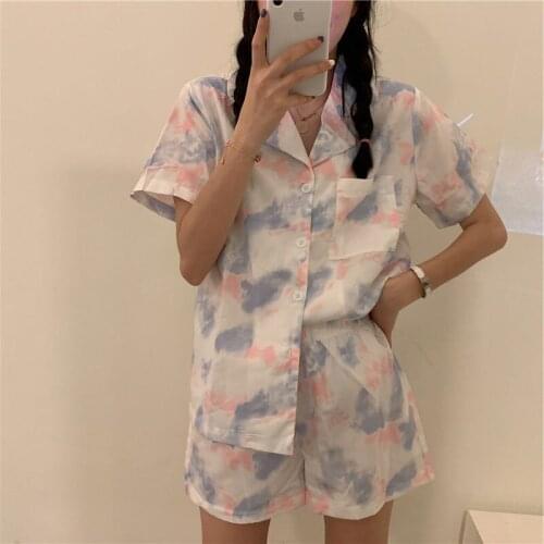 Summer Womens Pajamas Set Retro Tie Dye Loose Short Casual Casual Wearable Home Wear Set 2-piece Set