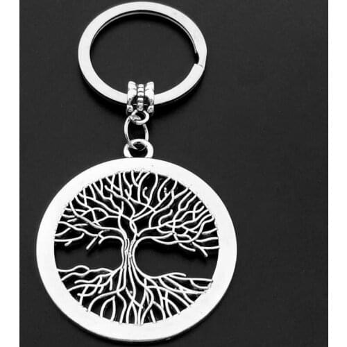 Metal Tree of Life Keychain Gift Keychain Dropshipping Jewelry 40*40 MM Round Tree of Life Antique Silver Color Key Ring