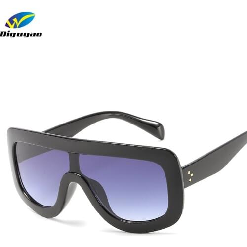 Fashion Brand Design Women Oversized Thick Frame Siamese Sunglasses Mens Vintage Gradient Flat Top Sun Glasses Goggle