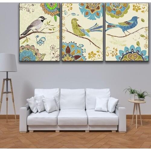 DIY Painting By Numbers Cute Color Birds On Tree Branch Canvas Oil Painting 1Set/3PCS Home Decoration Art Pictures Gifts