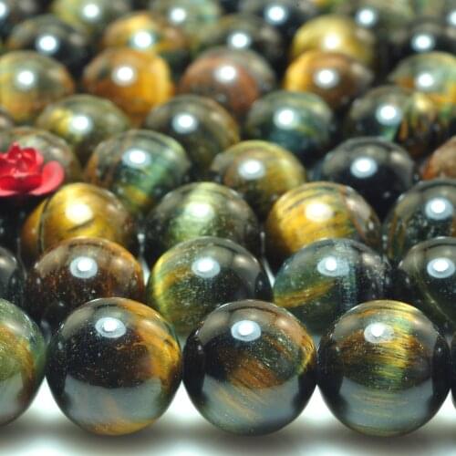 Natural Blue Yellow Tigers Eye Smooth Round Loose Beads Wholesale Gemstone Semi Precious Stone For Jewelry Making Bracelet Diy
