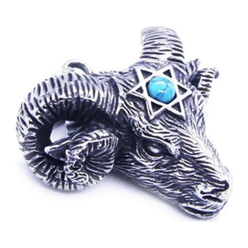 Newest Blue Stone Sheep Head Pendant 316L Stainless Steel Jewelry Animal Cool Pendant