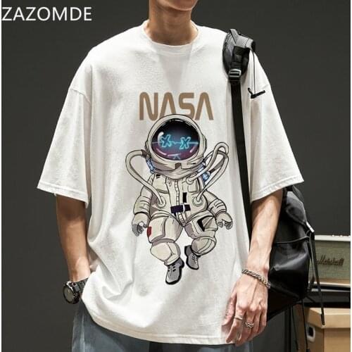 ZAZOMDE 2021 Summer New Relaxed Astronaut Graphic Men Tshirt Oversize Loose Male T Shirt Hip Hop Casual Short Sleeve Tops