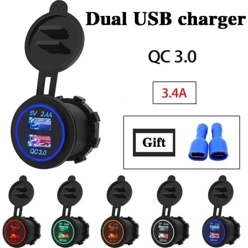 New Motorcycle RV Super Fast Charge QC 3.0 Dual USB Auto ATV Phone Charger Waterproof Boat Yacht Tablet GPS Quick Charg dfdf