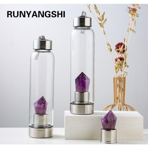 550ML New product Natural Crystal Stone Water Bottle Ametrhyst Towar Glass Cup Healing Obelisk Wand Elixir Quartz