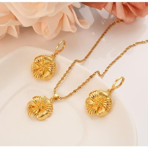 Charm Vintage lady gold Flower earrings Necklaces & Pendants Jewelry stes for Women girls wedding birthday gifts drop Shipping