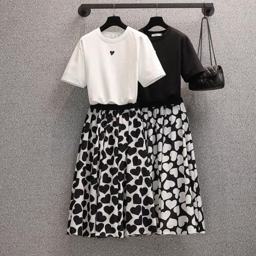 Love Print Popular Skirts Women Summer 2021 New Plus Size Loose Short Sleeve T-Shirt And Skirt Two Piece Trendy Casual Set zh406
