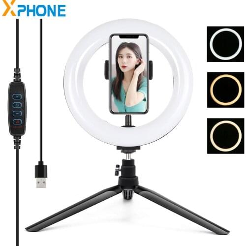 PULUZ 7.9 inch 20cm Light and Desktop Tripod Mount USB 3 Modes Dimmable Dual Color Temperature LED Curved Light Ring Vlogging