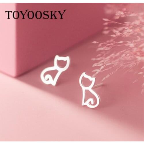 TOYOOSKY 925 Sterling Silver Cute Little Hollow Cat Earrings Stud for Girl Kids Daughter Sterling Silver Animal Fine Jewelry