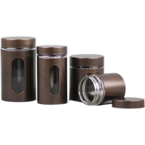 Xin Jia Yi Packaging Tin Glass Bottle Round Screw Window Canister Tea Coffee Sugar Nuts Jar Storage Glass Bottles Bins