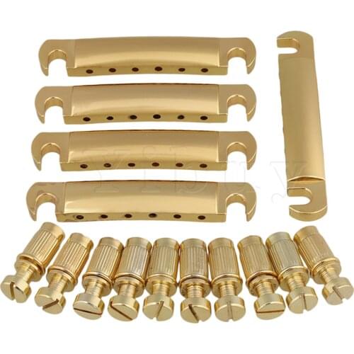Yibuy 5 PCS Gold Stop Bar Tune-O-Matic Tailpiece & Anchors for Electric Guitar