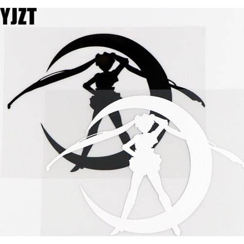 YJZT 15X10.5CM Beautiful Girl Standing On The Moon Funny Car Stickers Vinyl Decals Black / Silver 10A-0286