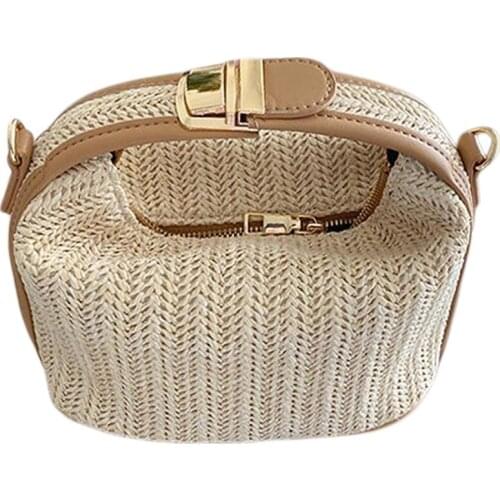 Women Straw Crossbody Bag for Bohemian Small Knitting Summer Purse and Handbag Vacational Bucket Beach Bags