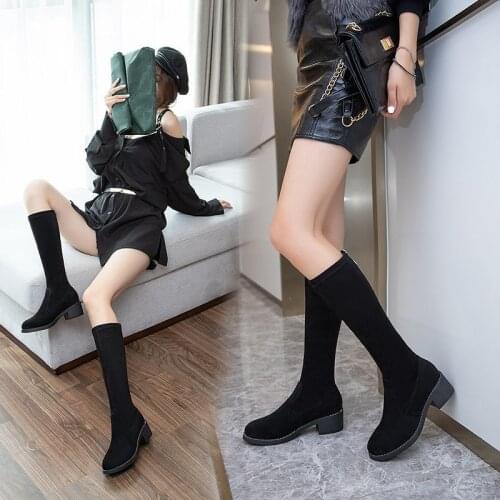 New style single boots plus fleece boots sleeve boots wild female tide British style high heel boots high boots X710