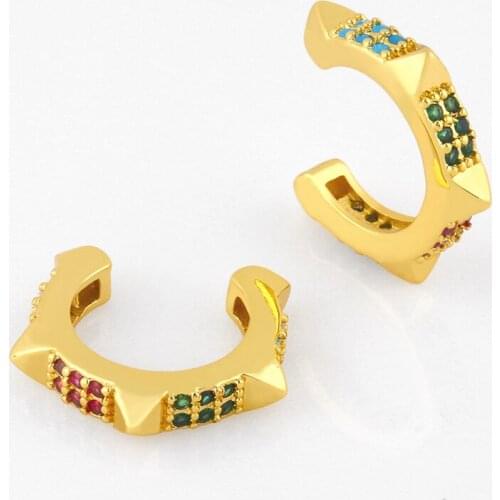 Rainbow Gear Ear Cuffs For Women Cute Small Clip On Earrings Fake Cartilage Earrings Without Piercing CZ Fashion Jewelry ersu45