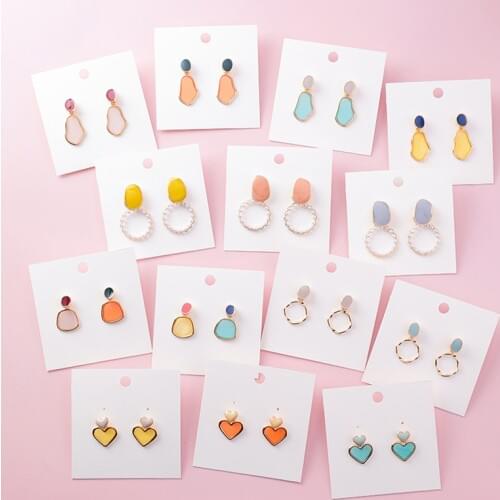 2019 New Sweet Candy Geometric Simulated Pearl Acrylic Heart Round Drop Earrings For Women Girl Summer Jewelry Accessories