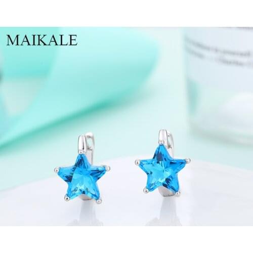 MAIKALE Trendy Five-pointed Star Earrings Pentagram Colorful Cubic Zirconia Stud Earrings for Women Jewelry Fashion Accessories
