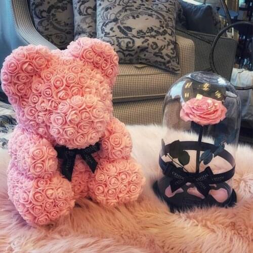 25cm Teddy Bear Foam Rose Handmade Artificial Rose Valentines day Wedding Gift Birthday Party Women Mother Day Supplies