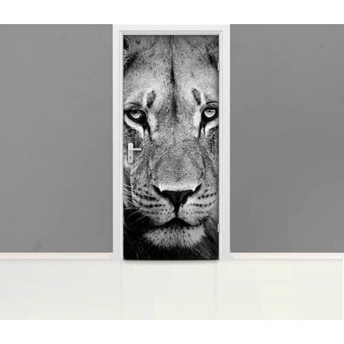 3D Animal Lion Door Mural Wallpaper mural Wall Print Decal Wall Deco Wall Mural Photo self adhesive door wrap